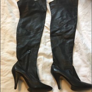 Black leather over the knee high boots 4” heel